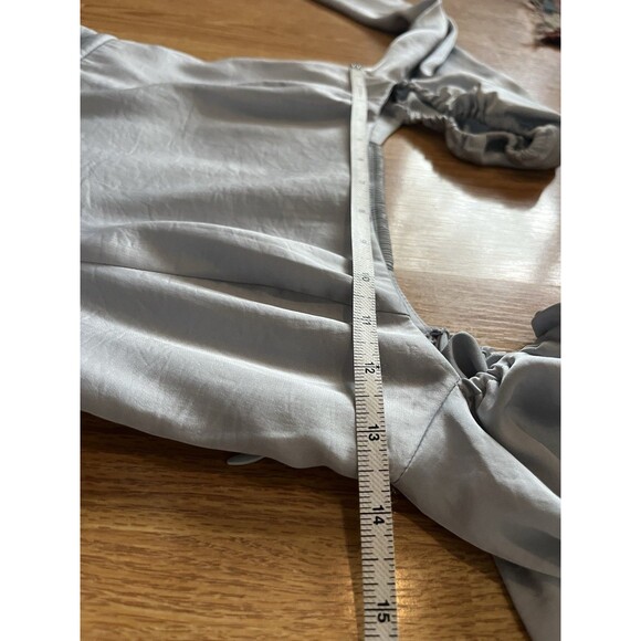 Aritzia Wilfred Light Blue Bridgerton Satin Square Neck Long Sleeve Dress Size 0 - Picture 12 of 12